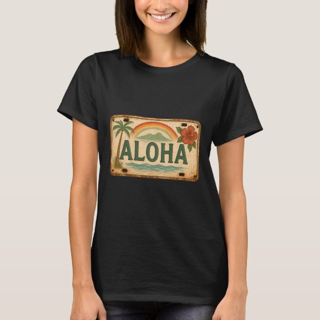 Vintage-Aloha-Kennzeichen Hawaii  T-Shirt (Vorderseite)