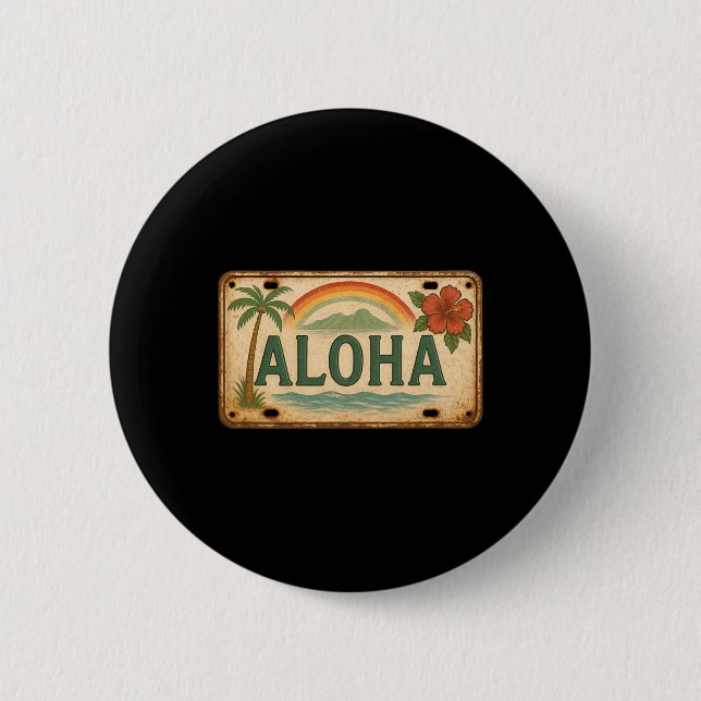 Vintage-Aloha-Nummernschild Hawaii  Button (Vorderseite)