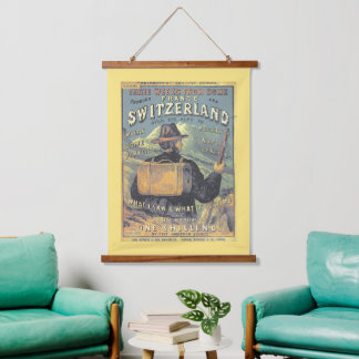 Vintage Alpen Schweiz nach Frankreich Reise  Wandteppich Mit Holzrahmen