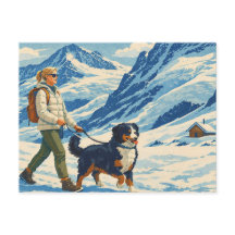 Vintage-Alpen-Wanderung mit Hund Postkarte