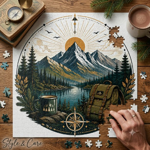 Vintage Alpen-Wildernis-Abenteuer-Landschaftskunst Puzzle