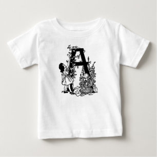 vintage Alphabet Buchstabe A Blumen viktorianische Baby T-shirt