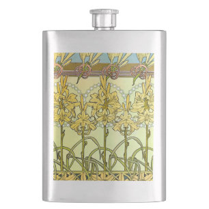 Vintage Alphonse Mucha Art Nouveau Lilien-Muster Flachmann