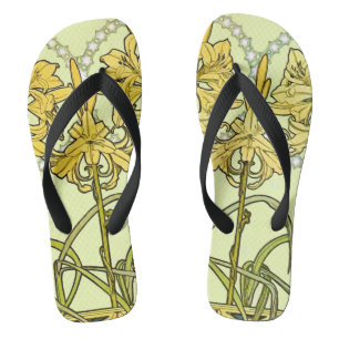 Vintage Alphonse Mucha Art Nouveau Lilien-Muster Flip Flops