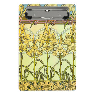 Vintage Alphonse Mucha Art Nouveau Lilien-Muster Mini Klemmbrett