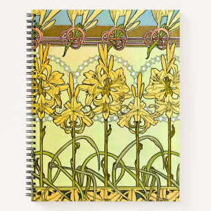 Vintage Alphonse Mucha Art Nouveau Lilien-Muster Notizbuch