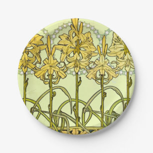 Vintage Alphonse Mucha Art Nouveau Lilien-Muster Pappteller