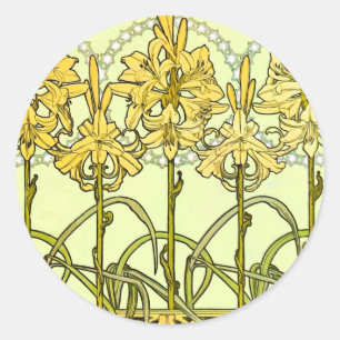 Vintage Alphonse Mucha Art Nouveau Lilien-Muster Runder Aufkleber