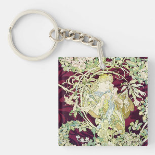 Vintage Alphonse Mucha, Frau mit Daisy Schlüsselanhänger
