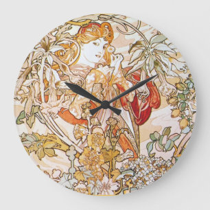 Vintage Alphonse-Mucha-Göttin Große Wanduhr