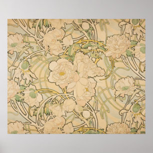 Vintage Alphonse Mucha Peonies Gallery Poster