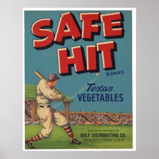 Vintage Alt-Safe-Hit-Baseball-Fruchtkäfige Poster