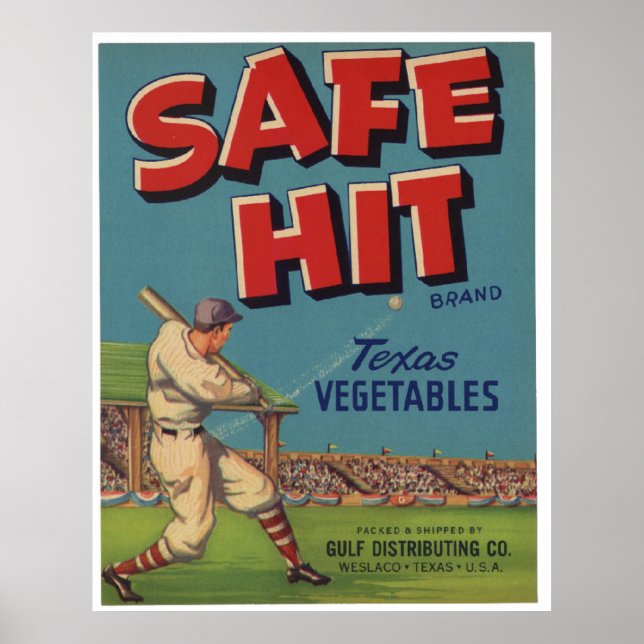 Vintage Alt-Safe-Hit-Baseball-Fruchtkäfige Poster (Vorne)