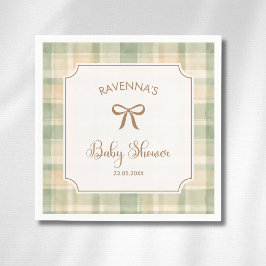 Vintage-Altbraun-Karo-Gold-Schleife-Baby-Party Serviette