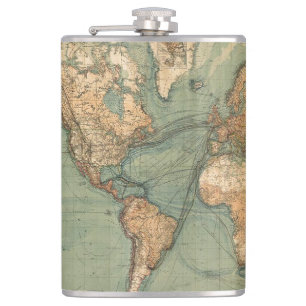 Vintage Alte Antike Weltkarte Flachmann