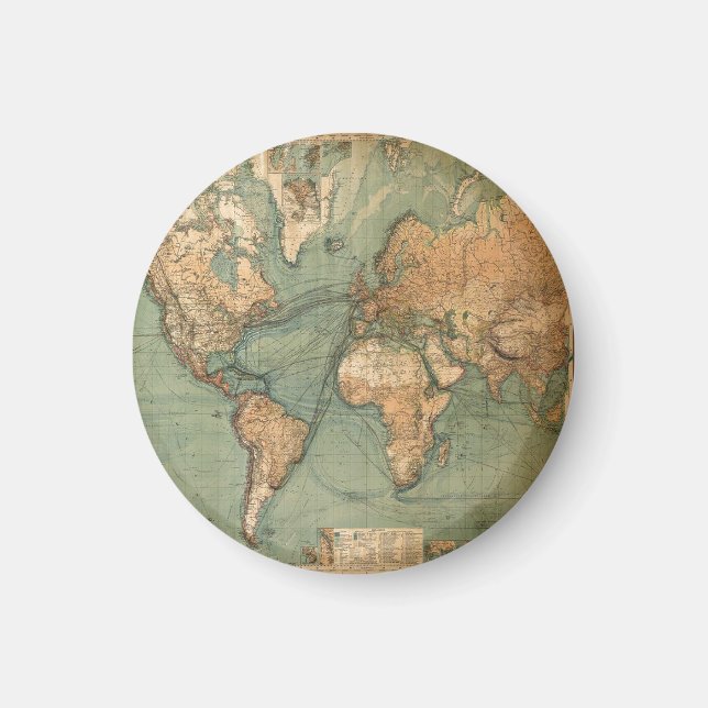 Vintage Alte Antike Weltkarte Magnet (Vorne)