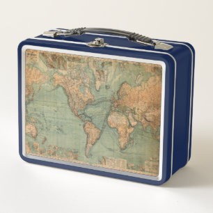 Vintage Alte Antike Weltkarte Metall Brotdose