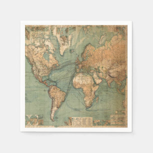 Vintage Alte Antike Weltkarte Serviette