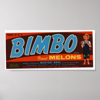 Vintage alte Bimbo-Melonen-Fruchtkäfige Poster