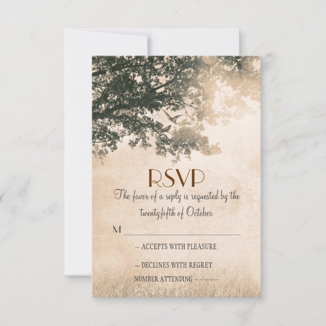 Vintage alte Eichenholzkarten RSVP Karte (Vorderseite)