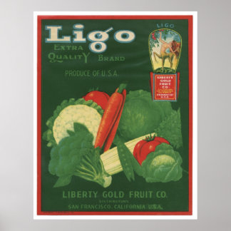 Vintage alte Gemüse-Kratzeretiketten Poster