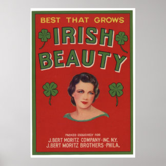 Vintage alte irische Beauty Fruchtkästen-Etiketten Poster