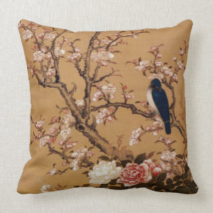 Vintage alte japanische Malerei eines Vogels auf Kissen