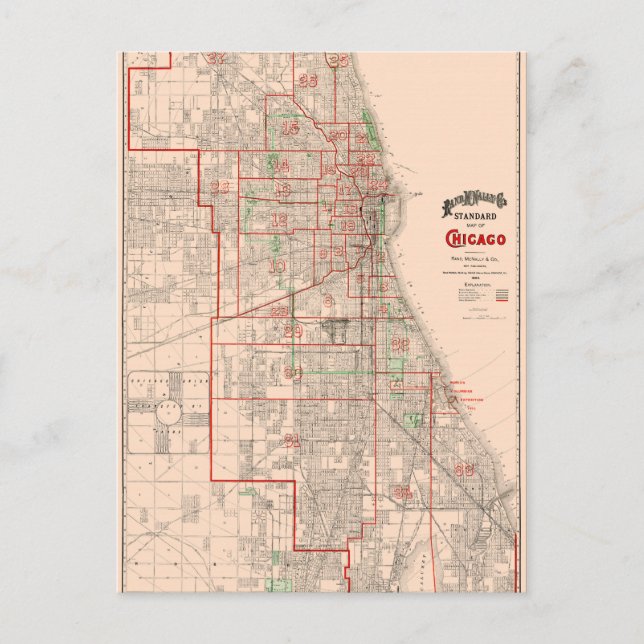 Vintage Alte Karte von Chicago - 1893 (Vorderseite)