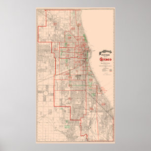 Vintage Alte Karte von Chicago - 1893 Poster