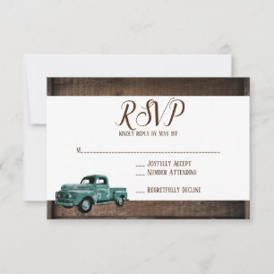 Vintage-Alte-LKW-Rustikal-Scheunen-Holz-Hochzeit-R RSVP Karte