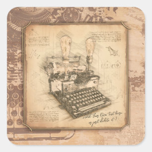 Vintage alte Mode Art. Autor / Schriftsteller Gesc Quadratischer Aufkleber