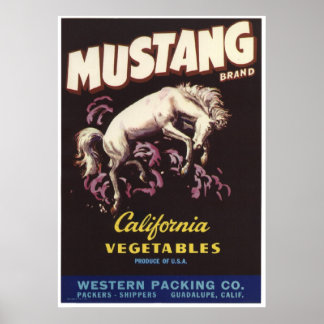 Vintage alte Mustang Gemüse Kratetiketten und Poster