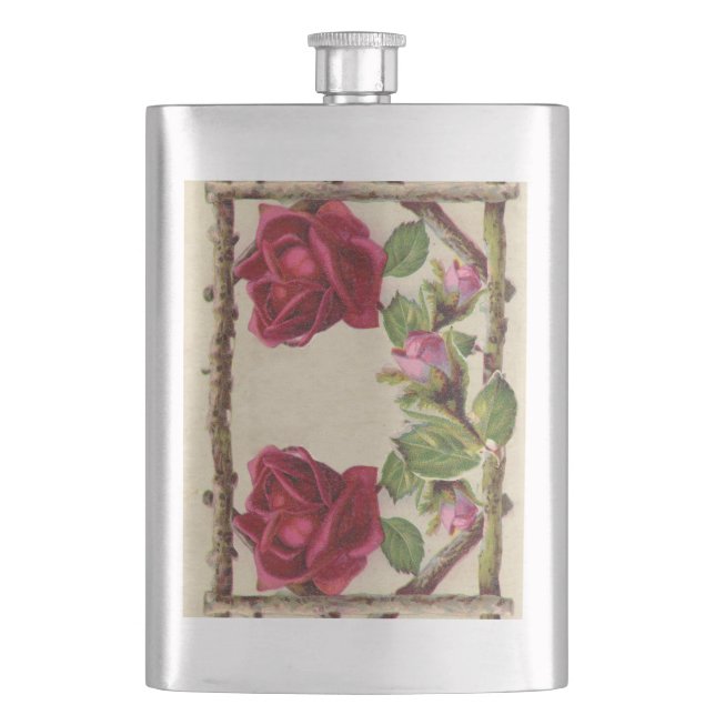 Vintage alte Rose rustikal Viktorianisch Antique Flachmann (Vorderseite)