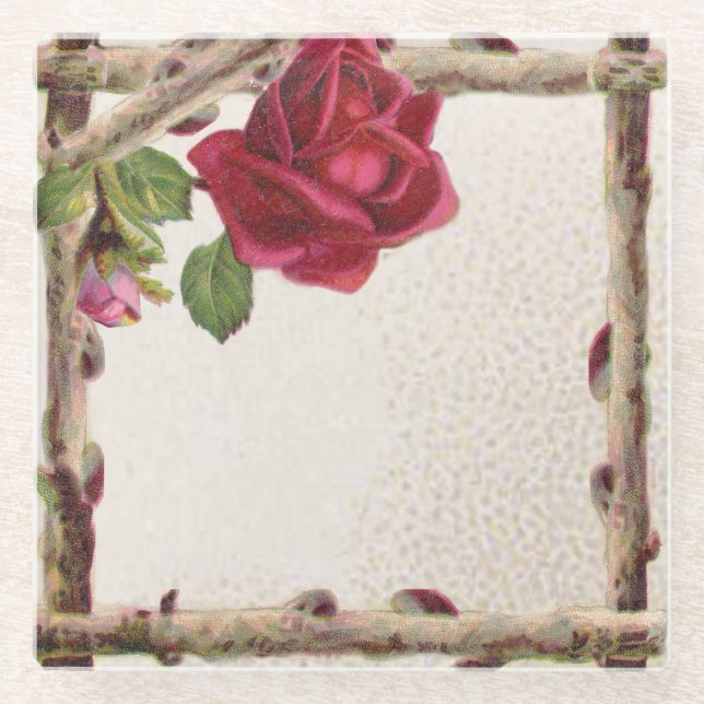 Vintage alte Rose rustikal Viktorianisch Antique Glasuntersetzer (Vorderseite)