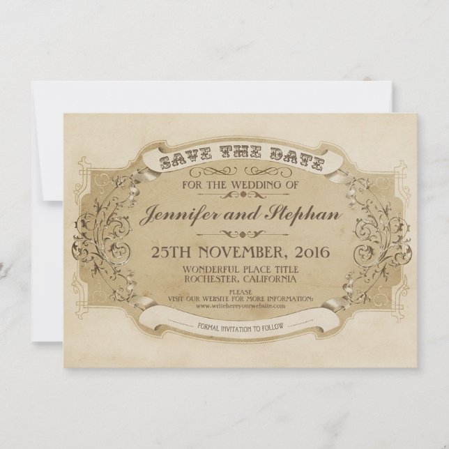 Vintage alte Save the Date Karte (Vorderseite)