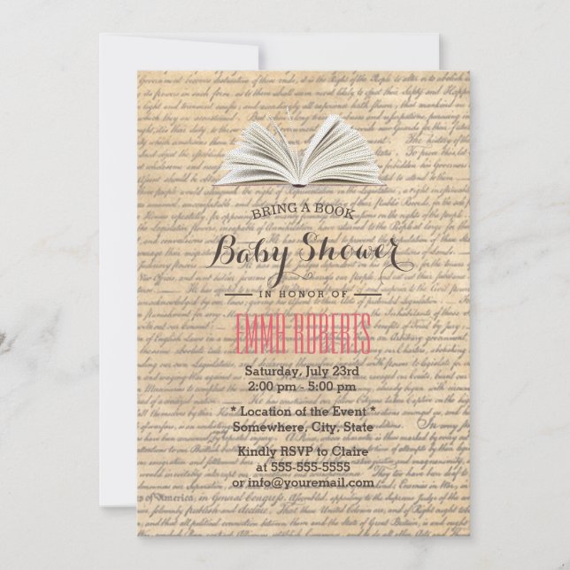 Vintage Alte Schriften bringen Bücherdusche Einladung (Vorderseite)