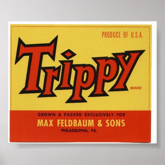 Vintage alte Trippy-Fruchtkästen-Labels Poster (Vorne)
