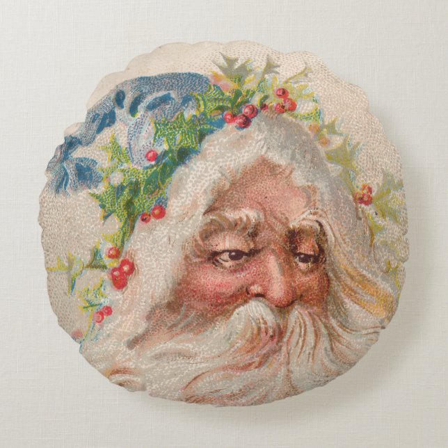 Vintage Alte Welt Weihnachtsmann Rundwurfkissen Rundes Kissen (Vorderseite)