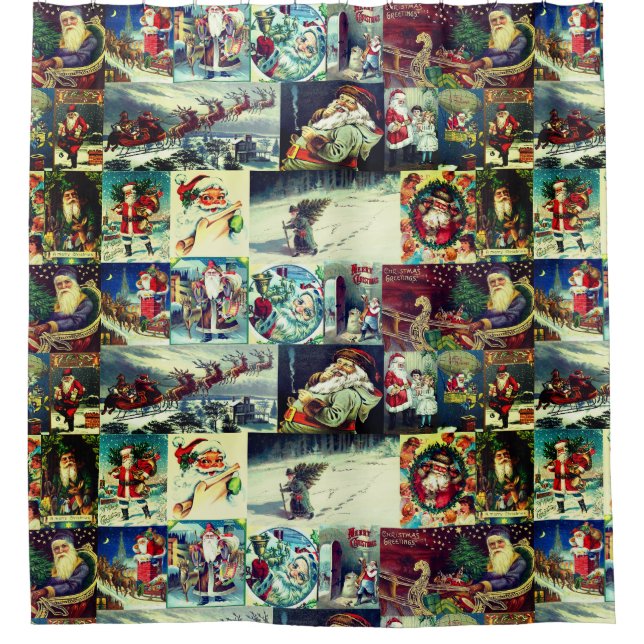 Vintage alte Weltillustrationen Weihnachtsmanns Duschvorhang (Vorderseite)