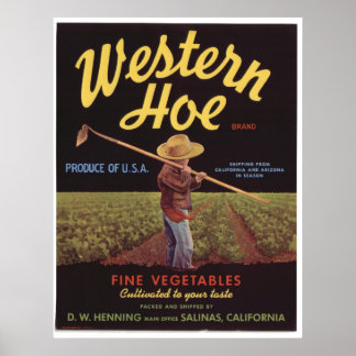 Vintage alte Western-Gemüse Kratzeretiketten Poster