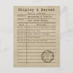 Vintage alte Zeit-Bibliotheks-Karte Save the Date Ankündigungspostkarte