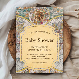 Vintage alter Kompass Weltkarte Baby Shower Einladung