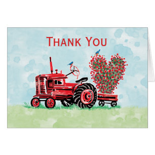 Vintage alter roter Traktor Blumenherz Danke