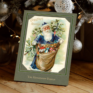 Vintage alter Weihnachtsmann mit Geschenken Feiertagskarte