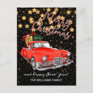 Vintage altes rotes Auto Frohe Weihnachten Postkarte