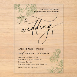 Vintage-Altgrün Florales Minimalistisches Hochzeit Acryleinladungen