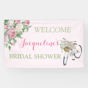 Vintage altmodische Fahrrad-Korb-Rosa-Rosen Banner