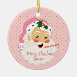 Vintage altmodische Santa - Pink Gold Polka Dots Keramik Ornament