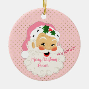 Vintage altmodische Santa - Pink Gold Polka Dots Keramik Ornament