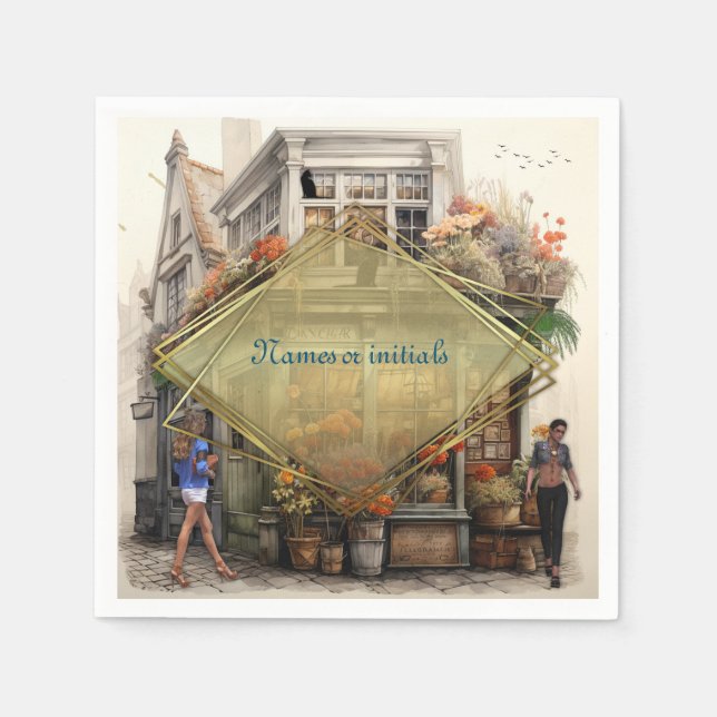 Vintage Altstadt Kunst Serviette (Vorderseite)